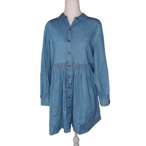 Whistles long sleeve knee length midi denim dress buttons womens size 8